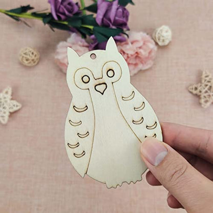 20pcs Owl Shape Wood Cutouts DIY Crafts Owl Bird Unfinished Wooden Tags Ornaments for Wedding Birthday Party Decoration