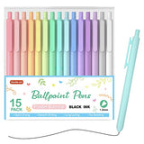 Shuttle Art Ballpoint Pens, 15 Pack Pastel Retractable Black Ink Ball Point Pens, Cute Pens 1.0mm Medium Point Quick Drying for Writing Journaling Shuttle Art