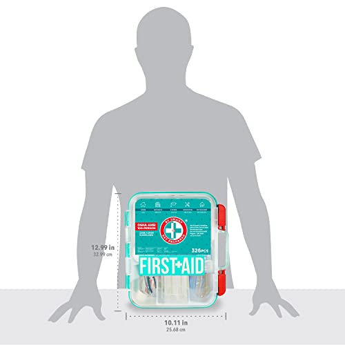 Be Smart Get Prepared First Aid Kit, Teal, 326 Piece, Exceeds OSHA and ANSI Guidelines 100 People - Office, Home, Car, School, Emergency, Survival, Be Smart Get Prepared