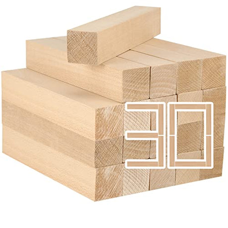 MANCHAP 30 Pack 6 x 1 x 1 Inch Basswood Carving Blocks, Soft Solid Unfinished Wood Whittling Blocks, Basswood Square Wood Blocks for Carving and MANCHAP