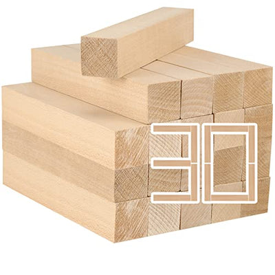 MANCHAP 30 Pack 6 x 1 x 1 Inch Basswood Carving Blocks, Soft Solid Unfinished Wood Whittling Blocks, Basswood Square Wood Blocks for Carving and