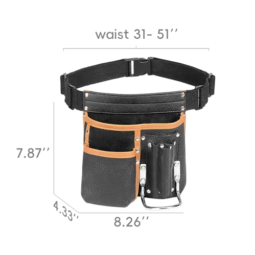 Compuda Genuine Leather Tool Belt Pouch with Hammer Holder Tool Pouch with Belt Leather Belt Tool Pouch for Men/Women (Tool Hammer Pouch) compuda