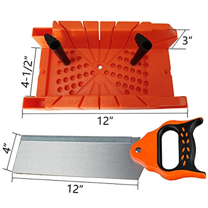 ACEgoes 12" Miter Box with Saw Included, Reinforced Steel Back Saw for Accurate Cutting, Preset 90 Degree 45 Degree 22.5 Degree and 0 Degree Cuts,