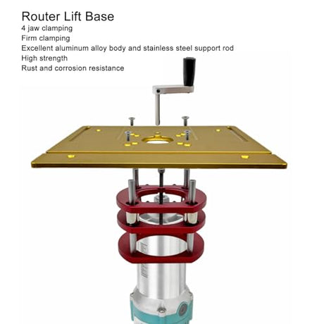 Router Lift Base | 4 Jaw Clamping Router Table Lifting System Base | Aluminum Alloy & Stainless Steel | Woodworking Tool for 64-66mm Diameter Motors Sorandy