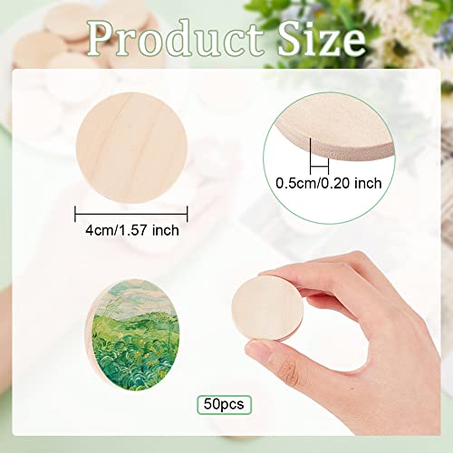 OLYCRAFT 50pcs 1.6 inch Natural Wood Slices 0.2" Unfinished Wooden Circles Blank Natural Wood Circle Round Cutouts Thick Wood Discs Chip for DIY OLYCRAFT