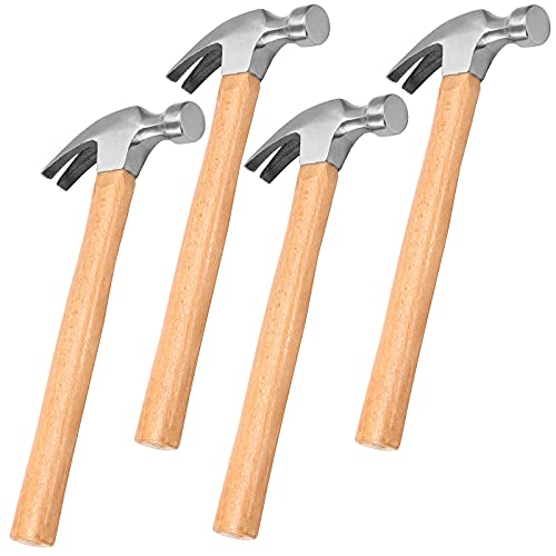FUNSUEI 4 PCS 16 OZ Claw Hammer, Straight Claw Hammer, Carbon Steel Rip Claw Hammer with Wood Handle for Prying Nails, Woodworking, Repairing FUNSUEI