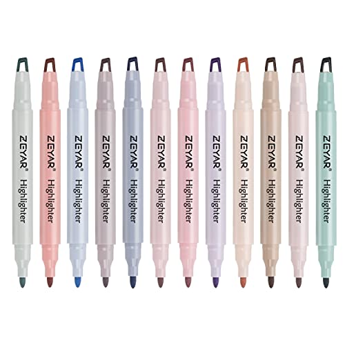 ZEYAR Clear View Highlighter Pen, See-Through Chisel Tip & Fine Tip, Dual Tips Marker, Water Based, No bleed, Quick Dry (12 Cream Colors) - WoodArtSupply