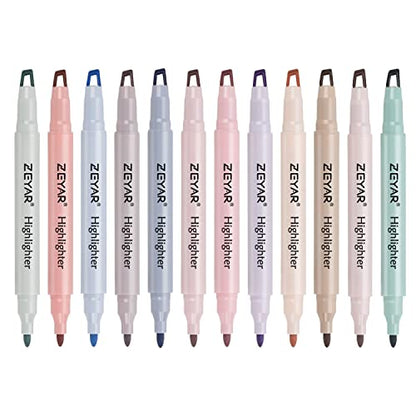 ZEYAR Clear View Highlighter Pen, See-Through Chisel Tip & Fine Tip, Dual Tips Marker, Water Based, No bleed, Quick Dry (12 Cream Colors) - WoodArtSupply