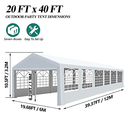 GARTOO 20' x 40' Heavy Duty Canopy Party Tent & Carport - Outdoor Wedding Gazebo with 4 Sand Bags, Event Shelter Canopy for Outdoor Event, Wedding, GARTOO