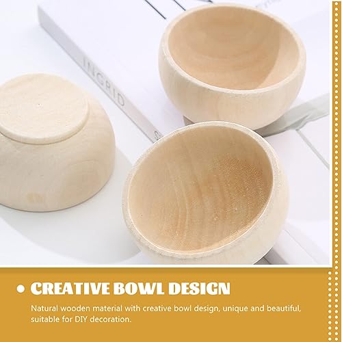 DEARMAMY 4Pcs Small Unfinished Wooden Bowls Mini Pinch Bowls Wooden Craft Bowls Rustic Condiment Bowls for Art Craft DIY Painting