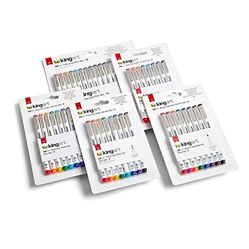 KINGART 440-8 PRO Inkline Color Micro Line & Precision Graphic Pens, 8 Colors, Fine Pt. Brush Nibs, Archival Waterproof Japanese Ink for Art, KINGART