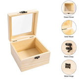 Useekoo Wooden Box with Hinged Lid, 5.9'' x 5.9'' x 3.9'' Unfinished Wood Keepsake Storage Box with glass lid, Wooden Jewelry Box for Gift and Home Useekoo