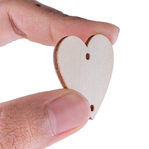 200 Piece Mini Wood Craft Set with Holes and Ring Clips for Birthday Board Tags, Homemade Valentines DIY Gifts, Arts & Crafts (50 Hearts and 50