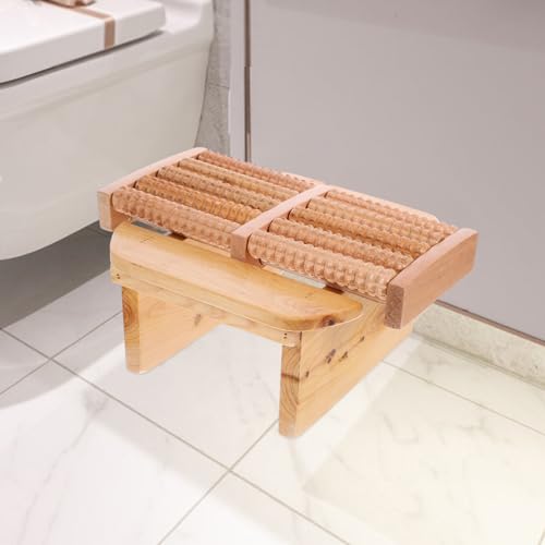 WOFASHPURET Wood Sauna Stool, Foot Rest Under Desk, Foot Roller Stool Sauna Footrest Portable Footstool Fool Massage with Roller for Work, Gaming, WOFASHPURET