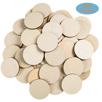 300 Pieces 2 Inch Unfinished Round Wood Slices Round Wooden Discs Wood Circles for Crafts Wood Blanks Round Cutouts Ornaments Slices for DIY Art