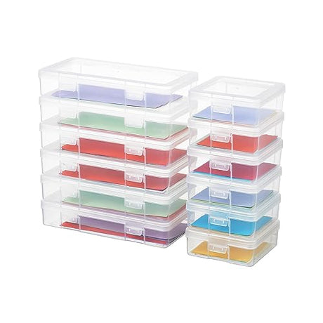 novelinks Stackable Plastic Clear Storage Box Containers with Latching Lid - Art Craft Supply Organizer Storage Containers for Pencil Box, Lego, novelinks