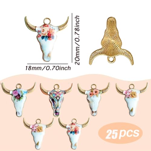 25 pcs Cowhead Gold Plated Enamel Pendants Metal Animals Charms Pendant for Earrings DIY Jewelry Making Necklace Bracelet Keychain Craft Findings