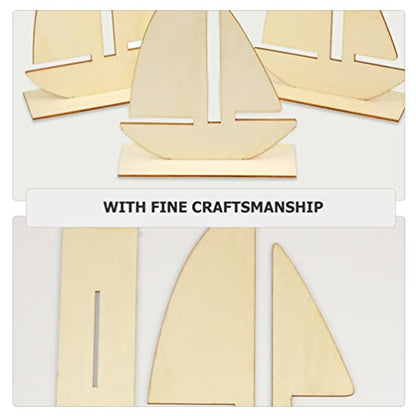 EXCEART Ocean Decor Kids Beach Toys 10Pcs Unfinished Wooden Boat Cutout, Wood Boat Ship Decoration to Paint for Arts Crafts DIY Projects Home Party