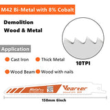Vearter 2PCS 6Inch(150mm) Reciprocating Saw Blades, M42 Bi-Metal 8% Cobalt Sabre Sawzall Blade for Cutting Nail-Embedded Wood Cast Iron PVC Vearter