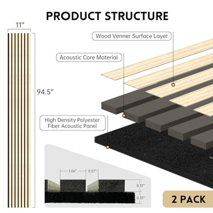 Ritollo Wood Panels for Wall and Ceiling, 94.5"×11" Wall Panels for Interior Wall Decor, 3D Wood Slat Wall Panel/Fluted Sound Absorbing Panel - Oak 2 - WoodArtSupply