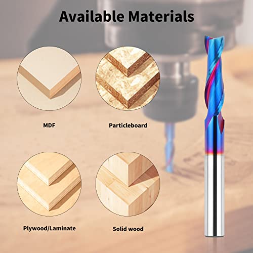 EANOSIC Upcut Spiral Router Bits 1/4 inch Shank, 1/4 inch Cutting Diameter Solid Carbide with Nano Blue Coating CNC Router Bits End Mill for Wood EANOSIC