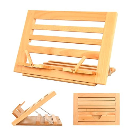 Premium Beechwood Wooden Table Easel and Cookbook Recipe Bookstand - Portable and Foldable Tabletop Art Easel with Flip-Up Page Holders, Adjustable ARTISTIK