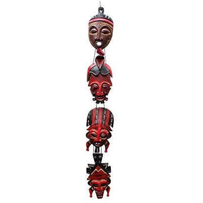 Stoneage Arts African Masks Wall Hanging Art Hand Carving Safari Décor Wall Head Sculpture Wild Animal and Tribal Features Faces Hanging Together for