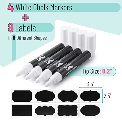 Mr. Pen- White Chalk Markers, 4 Pack, Dual Tip, 8 labels, White Liquid Chalk Marker, For Non-porous Surfaces, Chalk Markers, White Dry Erase Markers, Mr. Pen
