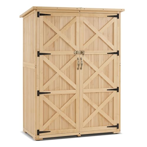 MCombo Wood Sheds & Outdoor Storage, Garden Tool Shed with Lock, Wooden Outdoor Storage Cabinet with Double Doors for Patio 1933 (Large) - WoodArtSupply