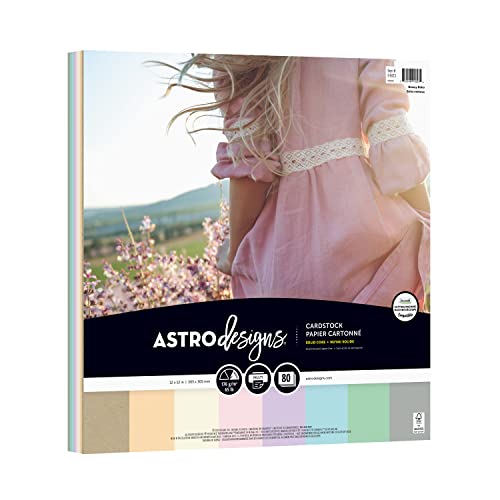 Astrodesigns Crafting Cardstock, 12" x 12", 65 lb./176 gsm, 8-Color Breezy Boho Assortment, 80 Sheets (91823) - WoodArtSupply