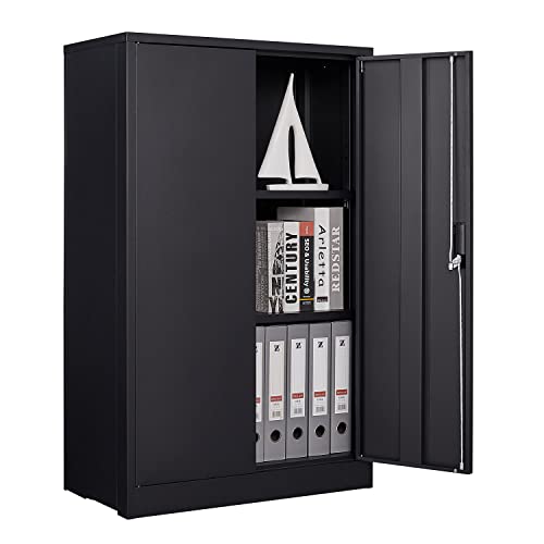 GREATMEET Locking Metal Storage Cabinet with 2 Adjustable Shelves, Office Cabinet with Storage Shelves and Double Doors, 42”H Steel Cabinet for - WoodArtSupply