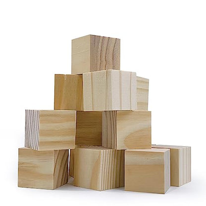 Wood Blocks for Crafts, 1.5 inch Unfinished Wood Cubes, 15 Pcs Natural Wooden Blocks, Wood Square Blocks, Wooden Cubes for Arts and DIY Projects, - WoodArtSupply