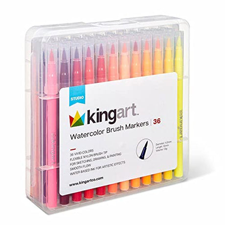 KINGART Watercolor Brush Markers, 36 Piece, Multicolor, 410-36 KINGART
