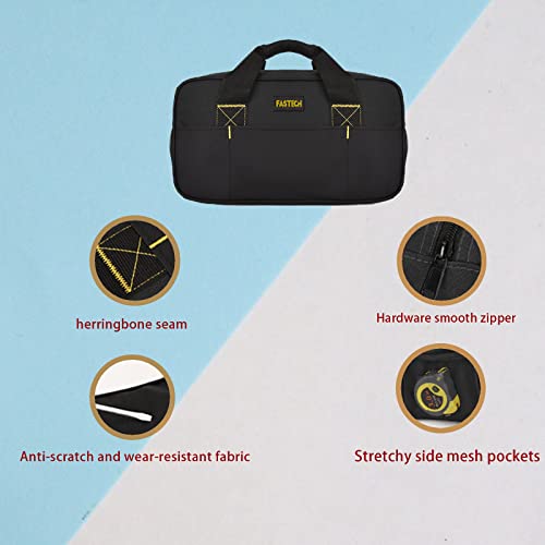 FASTECH 14 Inch Small Tool Bag,Wide Mouth Tool Tote Bag,Waterproof Tool Organizer Bag,Electricians Repairman Tools Tote Bag Double Fabric Storage Bag FASTECH