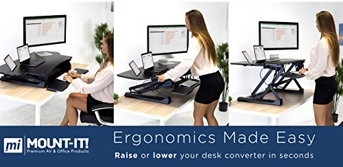 Mount-It! Height Adjustable Standing Desk Converter | 48” Wide Tabletop Sit Stand Desk Riser with Gas Spring | Stand Up Computer Workstation Fits Mount-It!
