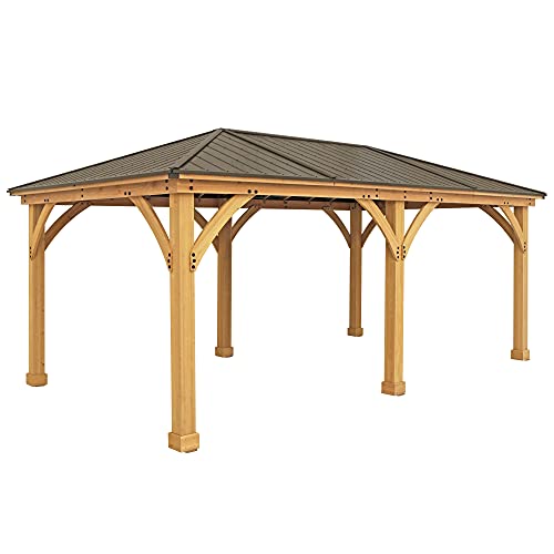 Yardistry 12' x 20' Meridian Cedar Wood Gazebo Pavilion for Patios, Decks, Garden, Backyard, Durable, Aluminum Roof