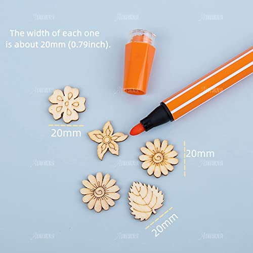 AUEAR, 300 Pack Mixed Wooden Flower Leaf Pattern Handmade Wodden Crafts Home Wedding School DIY Craft Dercoration - WoodArtSupply