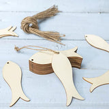 Mini Fish Hanging Wood Sea Fish Shape Unfinished Wood with Twines DIY Craft Ornament for Christmas Wedding Birthday Birthday Sea Theme Party Lamantery