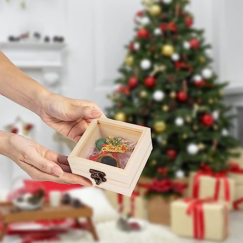 Thyle 12 Pcs Unfinished Wooden Boxes with Glass Lid Small Blank Wooden Box Natural Wooden Christmas Gift Boxes 3.5 x 3.5 x 1.8 Inch Wood Box for Thyle