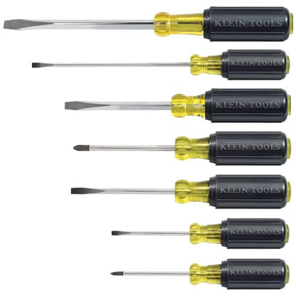 Klein Tools 85076 Screwdriver Set, Slotted and Phillips Screwdrivers with Non-Slip Cushion-Grip Handles and Tip-Ident, 7-Piece
