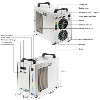 ZAC 7L S&A Industrial Water Chiller CW-5200DH Laser Chiller for CO2 Engraver Cutter Engraving Cutting CNC Spindle Water Cooling, Cools 5699BTU/H - WoodArtSupply