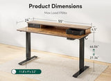 FEZIBO 55 x 24 Inch Height Adjustable Electric Standing Desk with Double Drawer, Stand Up Desk with Storage Shelf, Sit Stand Desk, Rustic Brown FEZIBO