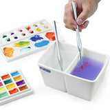 MEEDEN Ceramic Paint Palette, Paint Brush Wash Bowl, 2 Deep Well Artist Paint Palette, White Porcelain Watercolor Painting Dish, Large Capacity MEEDEN