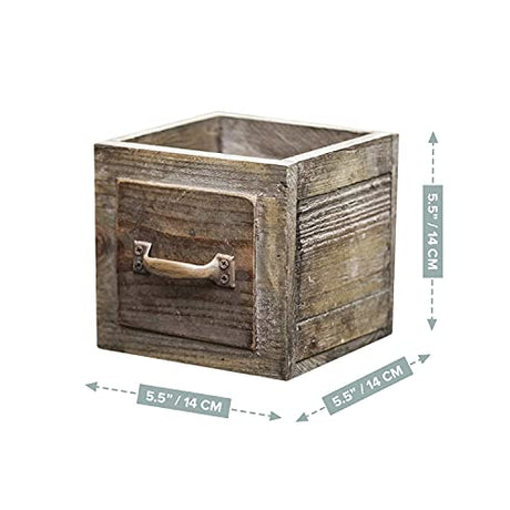 Country Style Wood Planter Box [1-Drawer] Rustic Wooden Flower Box - 5.5"x5.5" Square Planter - Small Wood Crates Unfinished Succulent Planters - Primo Supply