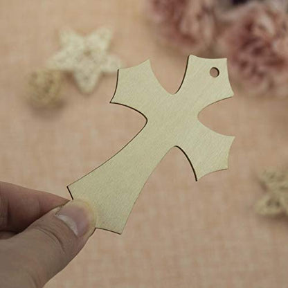 20pcs Wooden Cross Hanging Ornaments Cross Shaped Wood DIY Crafts Cutouts with Hole Hemp Ropes Gift Tags for Wedding Birthday Halloween Christmas