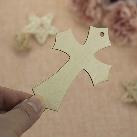 20pcs Wooden Cross Hanging Ornaments Cross Shaped Wood DIY Crafts Cutouts with Hole Hemp Ropes Gift Tags for Wedding Birthday Halloween Christmas Creaides