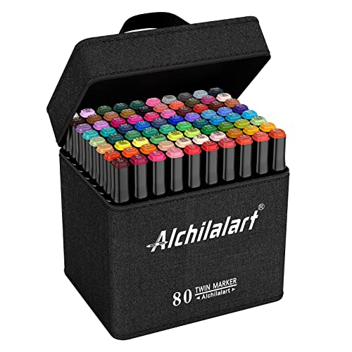 alchilalart 80-Colors Alcohol Based Markers, Alcohol Markers Set, Dual Tip Alcohol Sketching Drawing Markers Animation for Adults Kids alchilalart