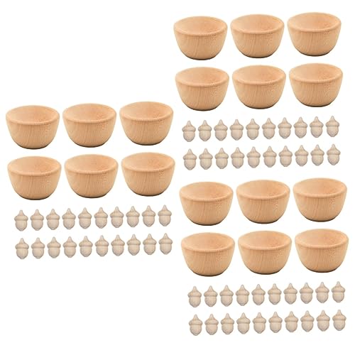 VILLCASE 3 Sets 26 Wooden Toys Wooden peg Dolls Wooden Craft Bowls Unfinished Wood Toys for Crafts Acorns Peg Doll Wedding Decoration Natural VILLCASE
