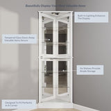 BELLEZE Lighted Accent Corner Display Curio Cabinet with Tempered Glass Doors and Shelves, Classic Wood Cabinet w/Bulb, Corner Curio Storage Rack for BELLEZE