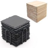 24 Pack Drink Coasters Set, SIJDIEE 4 Inch Square Slate Stone Drink Coasters with Square Blank Wood Craft Coasters for DIY Painting Wood Engraving SIJDIEE